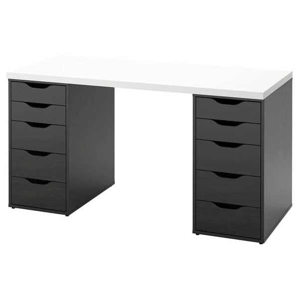 LAGKAPTEN / ALEX desk, white/black-brown, 551/8x235/8&quot; - IKEA US