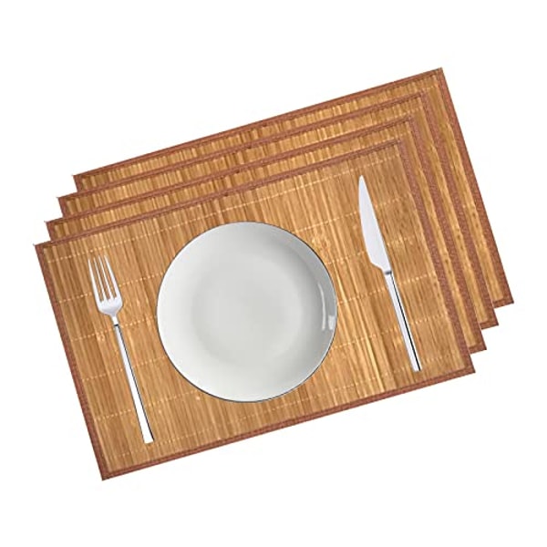 ANDSTAR Bamboo Placemats Set of 4 Non-Slip Waterproof - 12x18 Inch Reusable Table Mats for Kitchen Dining, Eco-Friendly Thick Heat Resistant Dishwasher Safe Home Decor (Coffee)